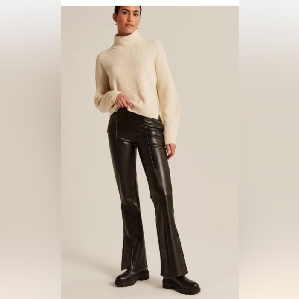 Abercrombie & Fitch Split Hem Vegan Leather Slim Flare Pants